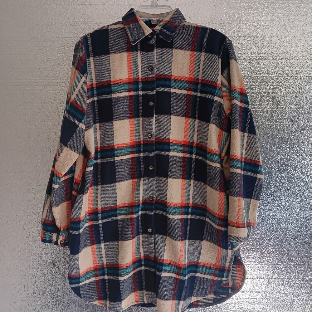 Adora Women's Plaid Button Down Flannel Shacket Longline Overshirt Fall Medium